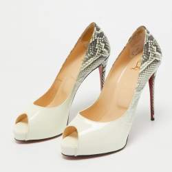 Christian Louboutin White/Grey Degrade Snakeskin Print Patent Leather New Very Prive Pumps Size 40.5