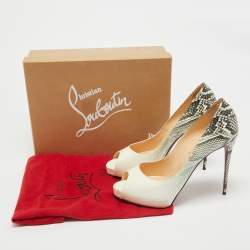 Christian Louboutin White/Grey Degrade Snakeskin Print Patent Leather New Very Prive Pumps Size 40.5