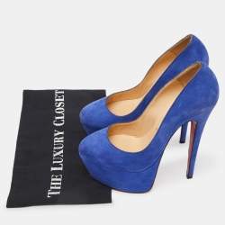 Christian Louboutin Blue Suede Victoria Platform Pumps Size 36