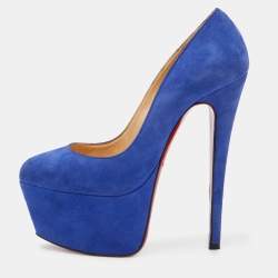 Christian Louboutin Blue Suede Victoria Platform Pumps Size 36