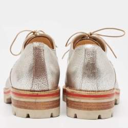 Christian Louboutin Silver Textured Leather Hubertus Donna Lace Up Oxfords Size 36