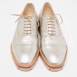 Christian Louboutin Silver Textured Leather Hubertus Donna Lace Up Oxfords Size 36