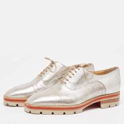 Christian Louboutin Silver Textured Leather Hubertus Donna Lace Up Oxfords Size 36
