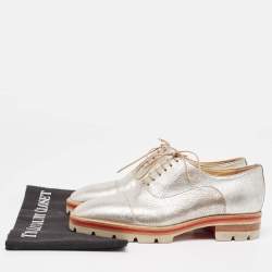 Christian Louboutin Silver Textured Leather Hubertus Donna Lace Up Oxfords Size 36