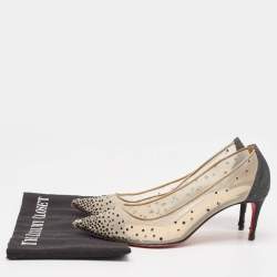 Christian Louboutin Black Glitter Fabric and Mesh Follies Strass Pumps Size 38.5