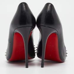 Christian Louboutin Black Leather Cagouletta Spike Cut Out Peep Toe Pumps Size 37