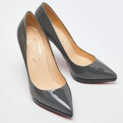 Christian Louboutin Grey/Black Patent Leather Pigalle Plato Pumps Size 38.5