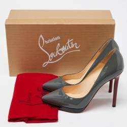 Christian Louboutin Grey/Black Patent Leather Pigalle Plato Pumps Size 38.5