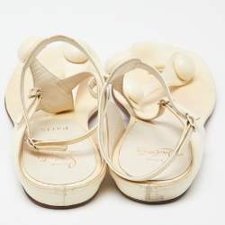Christian Louboutin Cream Leather Thong Ankle Strap Flat Sandals Size 38.5