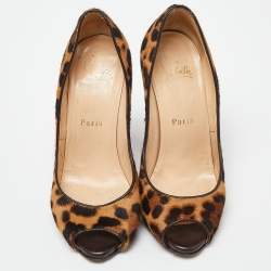 Christian Louboutin Brown/Beige Leopard Print Calf Hair Flo Pumps Size 35.5