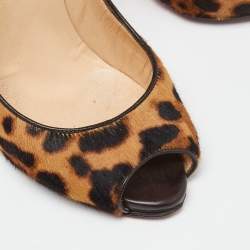 Christian Louboutin Brown/Beige Leopard Print Calf Hair Flo Pumps Size 35.5