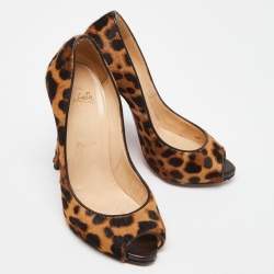 Christian Louboutin Brown/Beige Leopard Print Calf Hair Flo Pumps Size 35.5