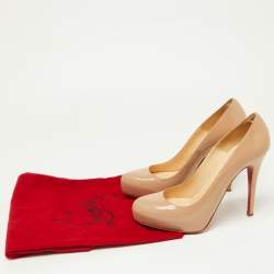 Pre Owned Christian Louboutin Beige Patent Leather Rolando Pumps Size 39
