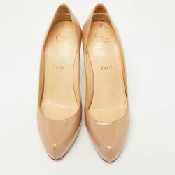 Pre Owned Christian Louboutin Beige Patent Leather Rolando Pumps Size 39