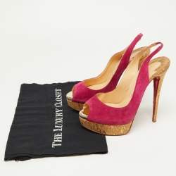 Christian Louboutin Pink Suede Lady Peep Slingback Pumps Size 38.5