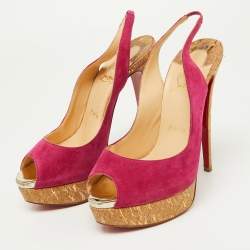 Christian Louboutin Pink Suede Lady Peep Slingback Pumps Size 38.5