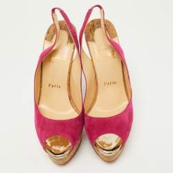 Christian Louboutin Pink Suede Lady Peep Slingback Pumps Size 38.5