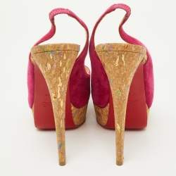 Christian Louboutin Pink Suede Lady Peep Slingback Pumps Size 38.5