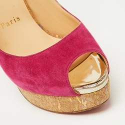 Christian Louboutin Pink Suede Lady Peep Slingback Pumps Size 38.5