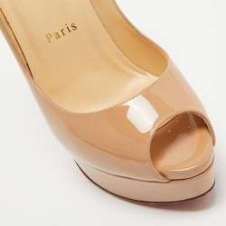 Christian Louboutin Beige Patent Leather Lady Peep Pumps Size 38