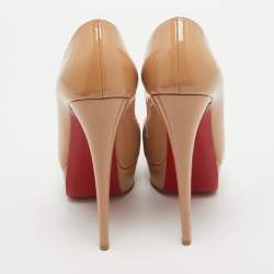 Christian Louboutin Beige Patent Leather Lady Peep Pumps Size 38