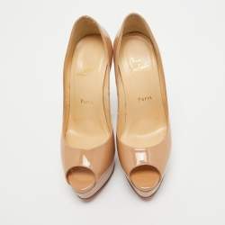 Christian Louboutin Beige Patent Leather Lady Peep Pumps Size 38