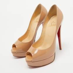 Christian Louboutin Beige Patent Leather Lady Peep Pumps Size 38