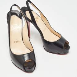 Pre Owned Christian Louboutin Black Leather No Prive Slingback Pumps Size 35