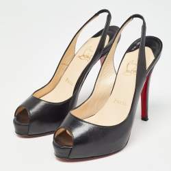 Pre Owned Christian Louboutin Black Leather No Prive Slingback Pumps Size 35