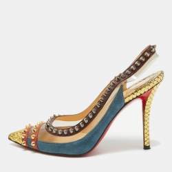 Pre Owned Christian Louboutin Multicolor Suede and PVC Manovra Slingback Pumps Size 35