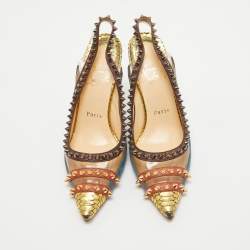 Pre Owned Christian Louboutin Multicolor Suede and PVC Manovra Slingback Pumps Size 35
