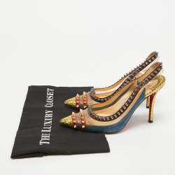 Pre Owned Christian Louboutin Multicolor Suede and PVC Manovra Slingback Pumps Size 35