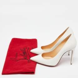 Pre Owned Christian Louboutin White Python Effect Leather Kate 100 Pointed Toe Pumps Size 37