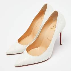 Pre Owned Christian Louboutin White Python Effect Leather Kate 100 Pointed Toe Pumps Size 37