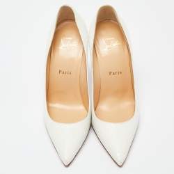 Pre Owned Christian Louboutin White Python Effect Leather Kate 100 Pointed Toe Pumps Size 37