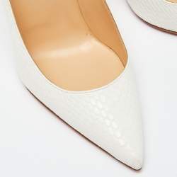 Pre Owned Christian Louboutin White Python Effect Leather Kate 100 Pointed Toe Pumps Size 37