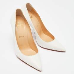 Pre Owned Christian Louboutin White Python Effect Leather Kate 100 Pointed Toe Pumps Size 37