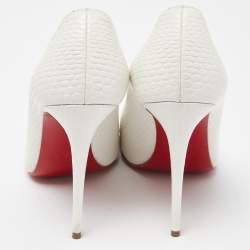 Pre Owned Christian Louboutin White Python Effect Leather Kate 100 Pointed Toe Pumps Size 37