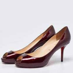 Pre Owned Christian Louboutin Burgundy Patent Leather Lady Claude Peep Toe Pumps Size 41