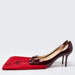Pre Owned Christian Louboutin Burgundy Patent Leather Lady Claude Peep Toe Pumps Size 41