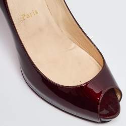 Pre Owned Christian Louboutin Burgundy Patent Leather Lady Claude Peep Toe Pumps Size 41
