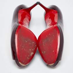 Pre Owned Christian Louboutin Burgundy Patent Leather Lady Claude Peep Toe Pumps Size 41