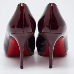 Pre Owned Christian Louboutin Burgundy Patent Leather Lady Claude Peep Toe Pumps Size 41