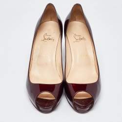 Pre Owned Christian Louboutin Burgundy Patent Leather Lady Claude Peep Toe Pumps Size 41