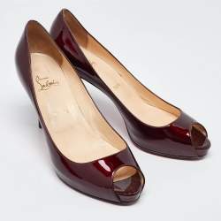 Pre Owned Christian Louboutin Burgundy Patent Leather Lady Claude Peep Toe Pumps Size 41