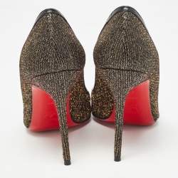 Pre Owned Christian Louboutin Black/Gold Lurex Fabric Milady Bow Pumps Size 37.5