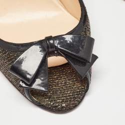 Pre Owned Christian Louboutin Black/Gold Lurex Fabric Milady Bow Pumps Size 37.5