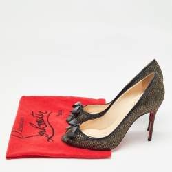 Pre Owned Christian Louboutin Black/Gold Lurex Fabric Milady Bow Pumps Size 37.5