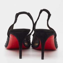 Pre Owned Christian Louboutin Black Mesh Follies Strass Slingback Pumps Size 39.5