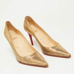 Pre Owned Christian Louboutin Metallic Gold Lizard Embossed Leather Kate Pumps Size 39.5
